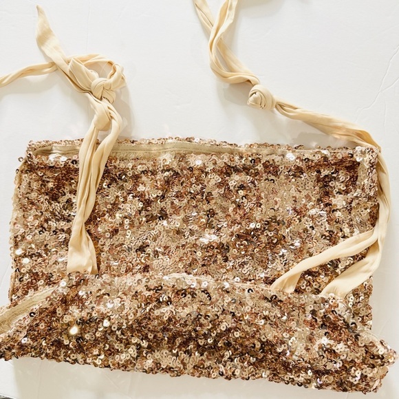 Free People rose gold sequin top with tie adjustable straps - Picture 4 of 5